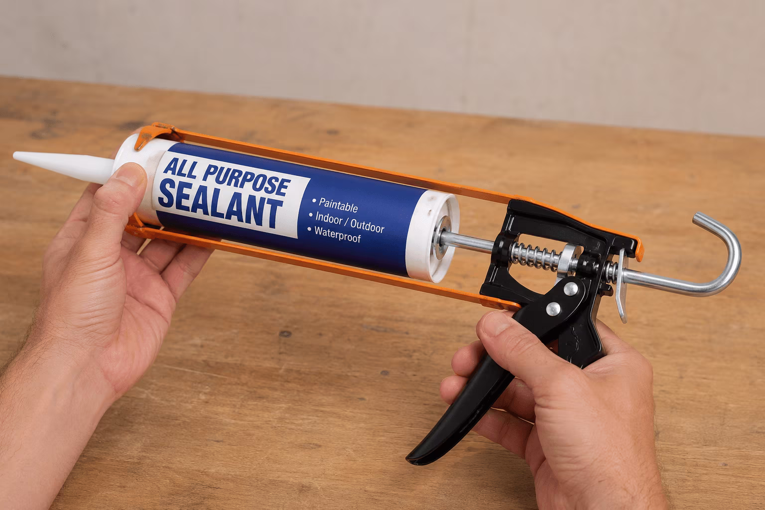 Caulking gun being loaded with sealant cartridge