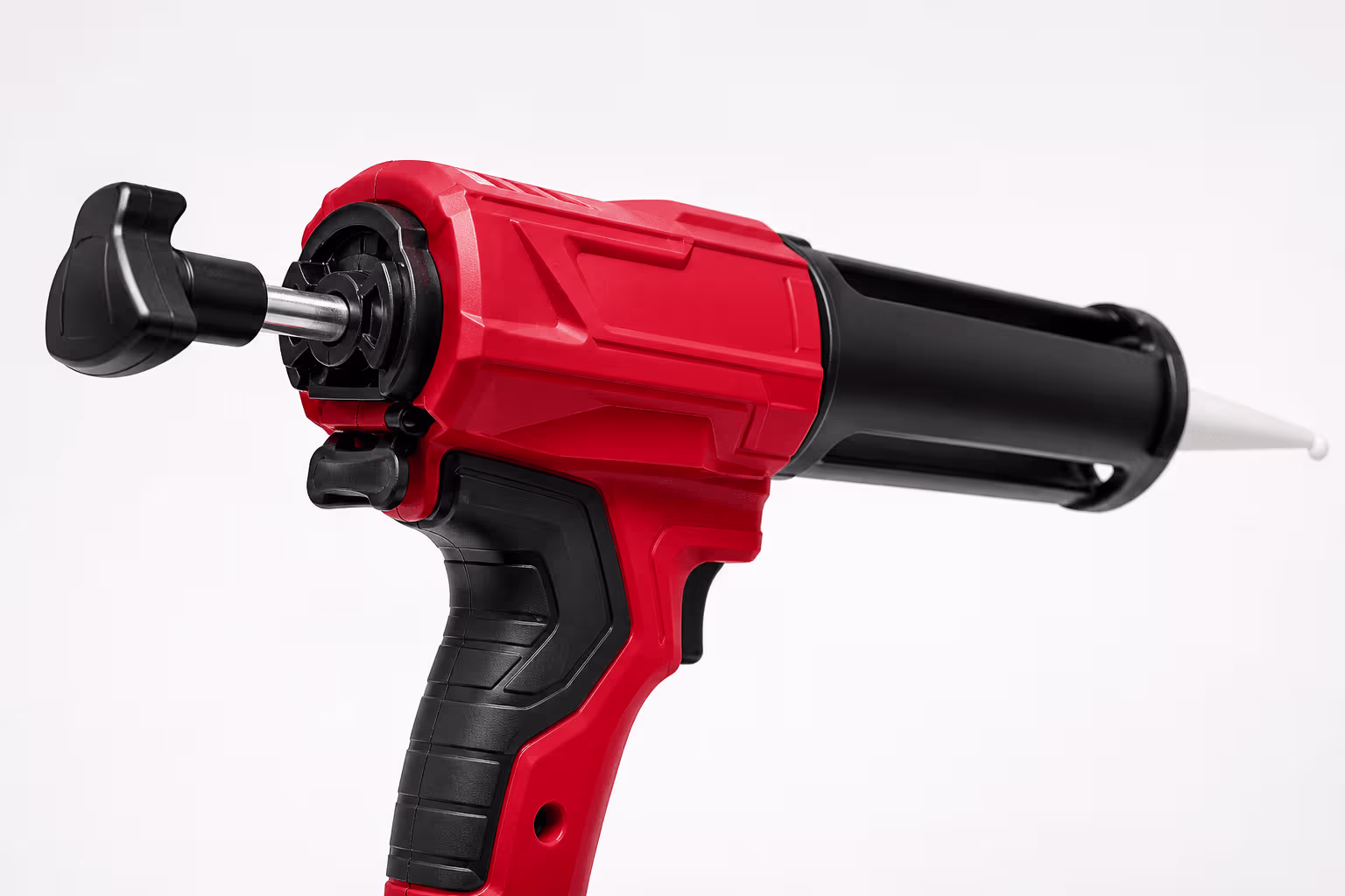Anti-drip pressure release mechanism on a battery powered caulking gun