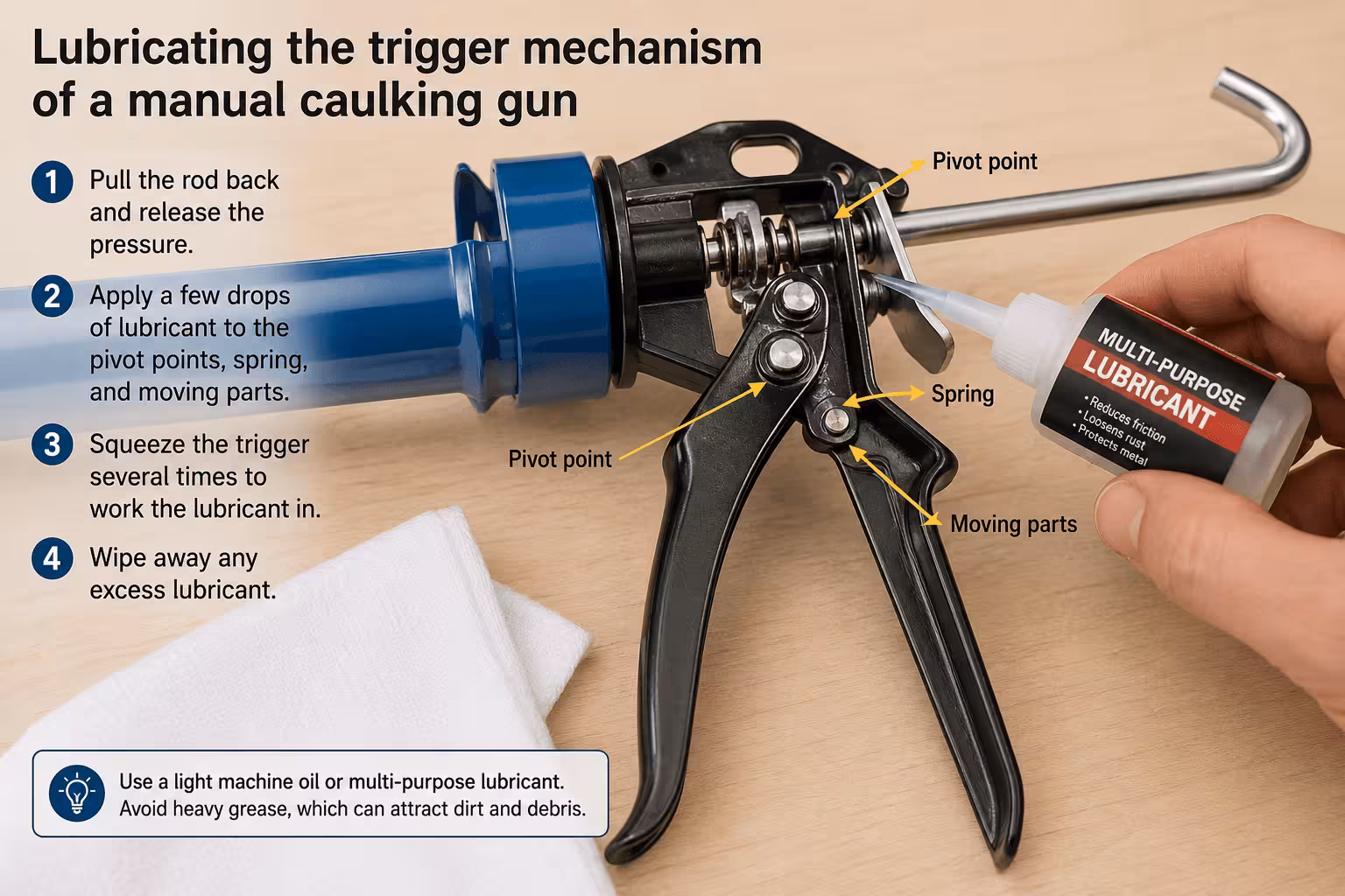 Lubricating the trigger mechanism of a manual caulking gun