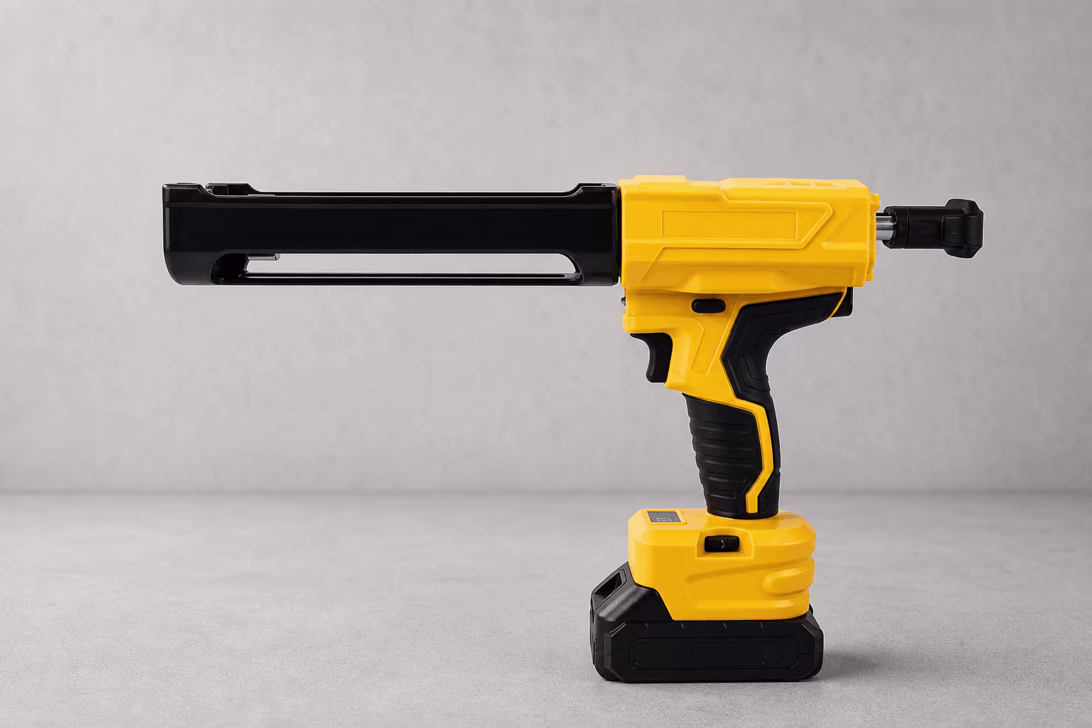 Cordless caulking gun with battery pack for sealant and adhesive dispensing
